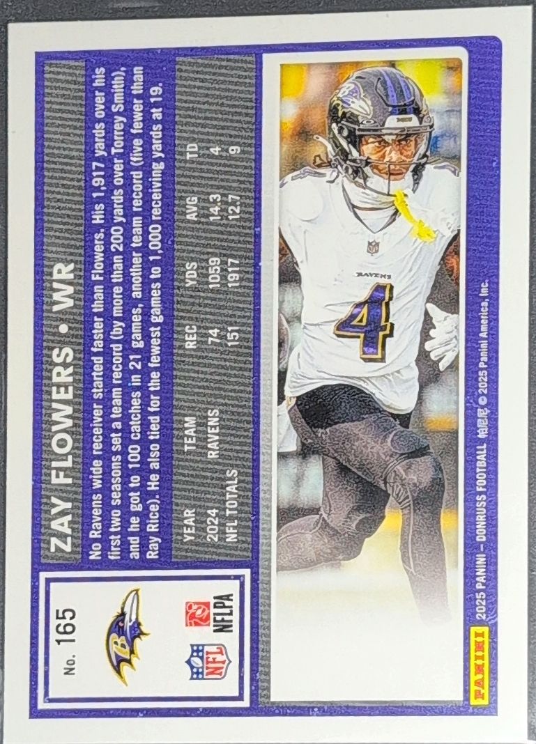 2025 Donruss Zay Flowers #165 Press Proofs Green Baltimore Ravens back