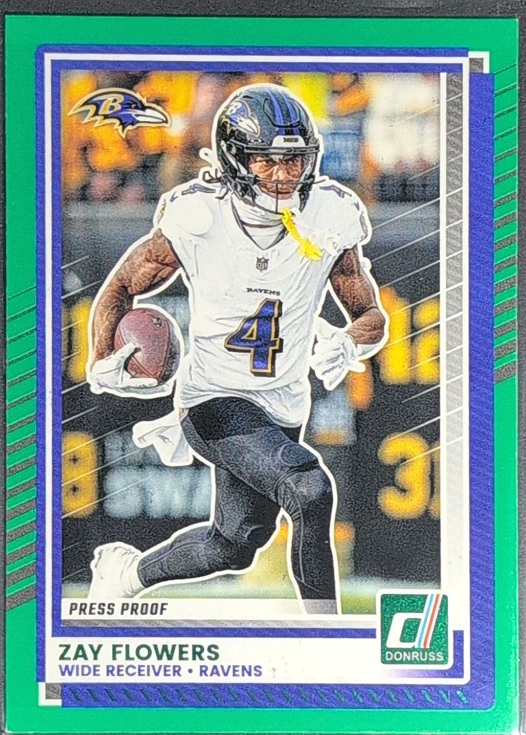2025 Donruss Zay Flowers #165 Press Proofs Green Baltimore Ravens front