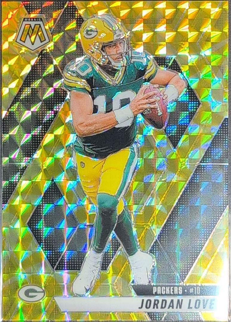 2025 Panini Mosaic Jordan Love #30 Mosaic Reactive Yellow Green Bay Packers front