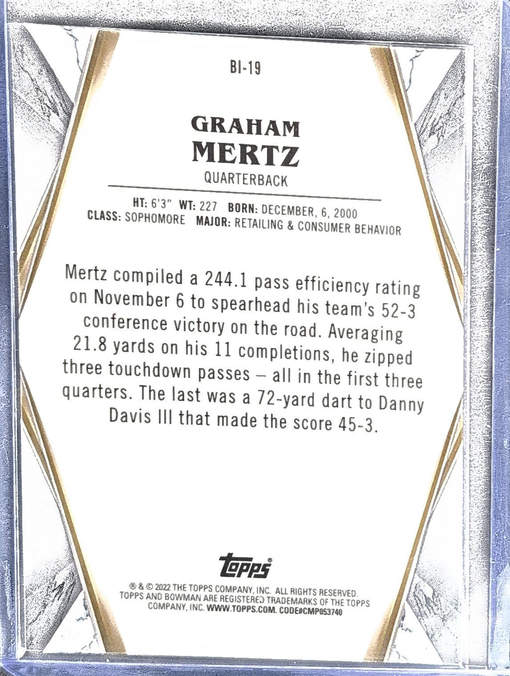 2021-22 Bowman University Graham Mertz #BI-19 Bowman Invicta Wisconsin Badgers back