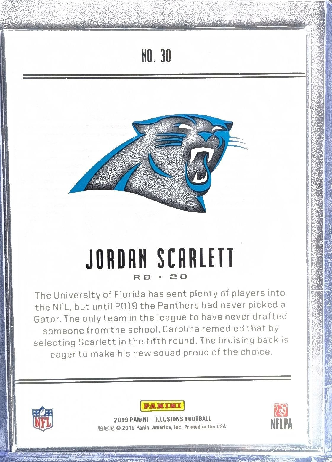 Jordan Scarlett 2019 Panini Illusions #30 Rookie RC Carolina Panthers - back image