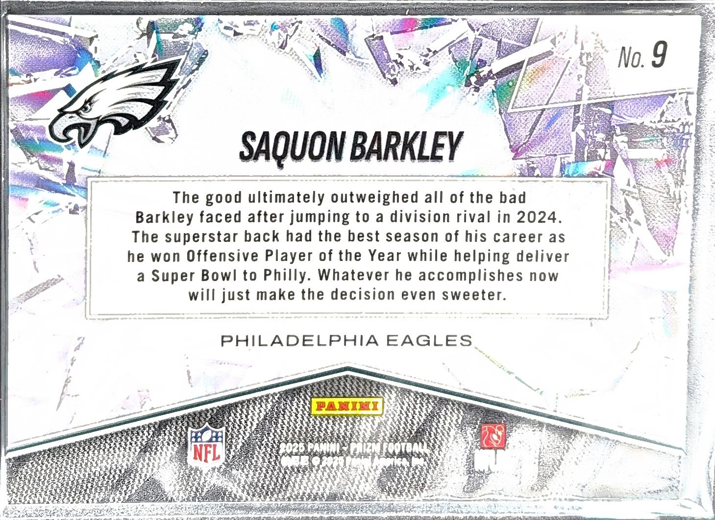 2025 Panini Prizm Saquon Barkley #9 Prizm Break Philadelphia Eagles back