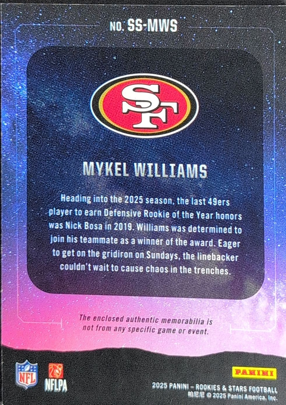2025 Panini Rookies & Stars Mykel Williams #SS-MWS Star Search MEM San Francisco 49ers back