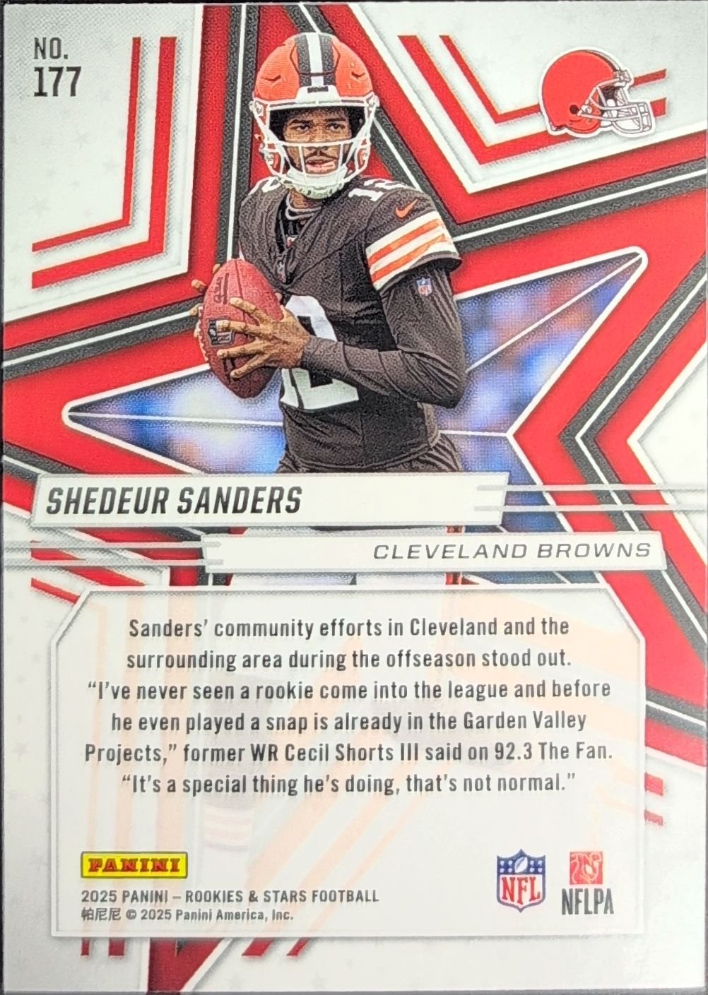 Shedeur Sanders 2025 Panini Rookies & Stars #177 Red Rookie RC Cleveland Browns - back image