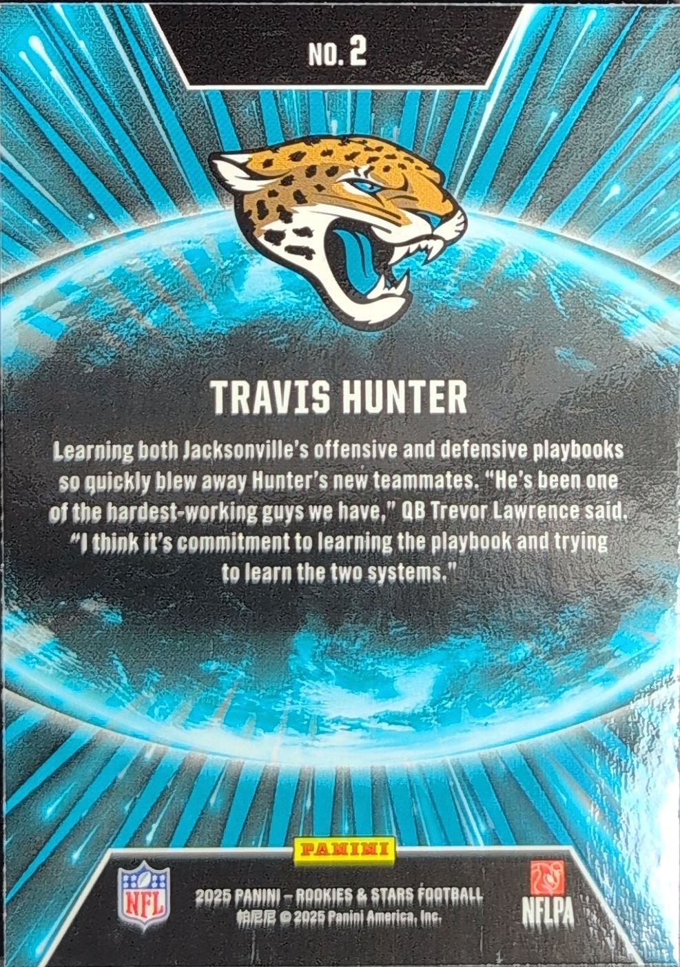 Travis Hunter 2025 Panini Rookies & Stars #2 Stellar Rookies Blue Plaid Jacksonville Jaguars - back image