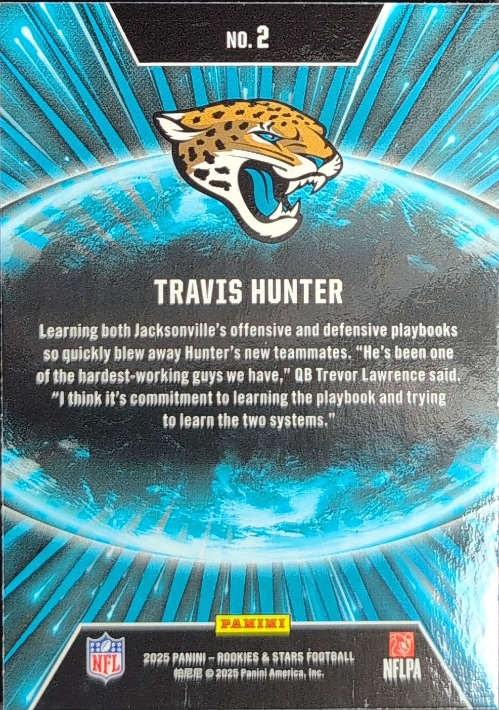 2025 Panini Rookies & Stars Travis Hunter #2 Stellar Rookies Blue Plaid Jacksonville Jaguars back
