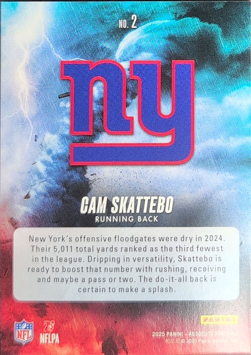 2025 Panini Absolute Cam Skattebo #2 By Storm New York Giants back