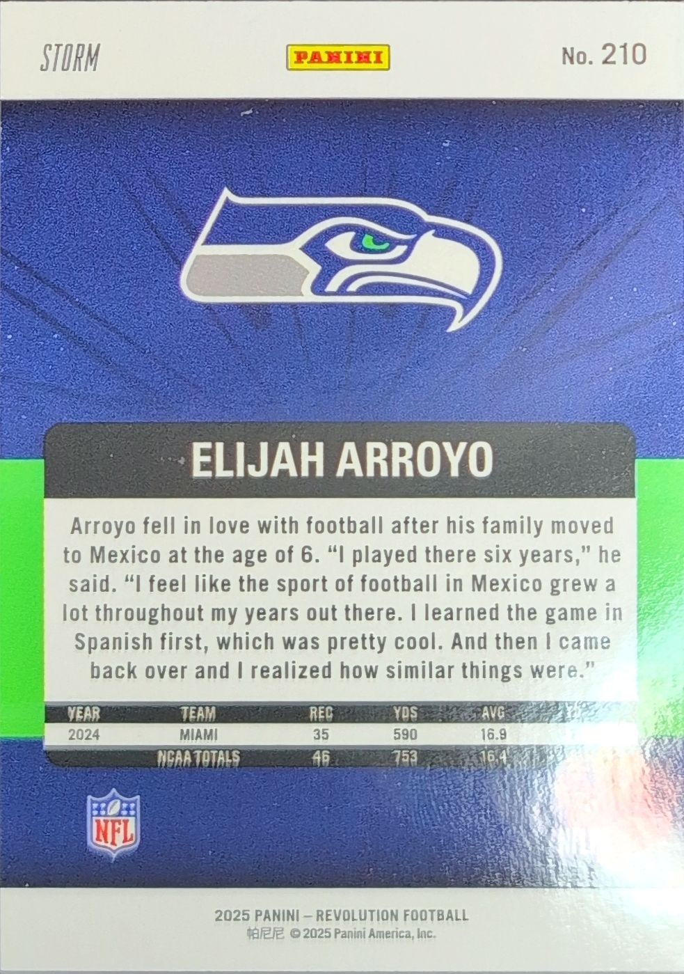 2025 Panini Revolution Elijah Arroyo #210 Red Storm Seattle Seahawks back