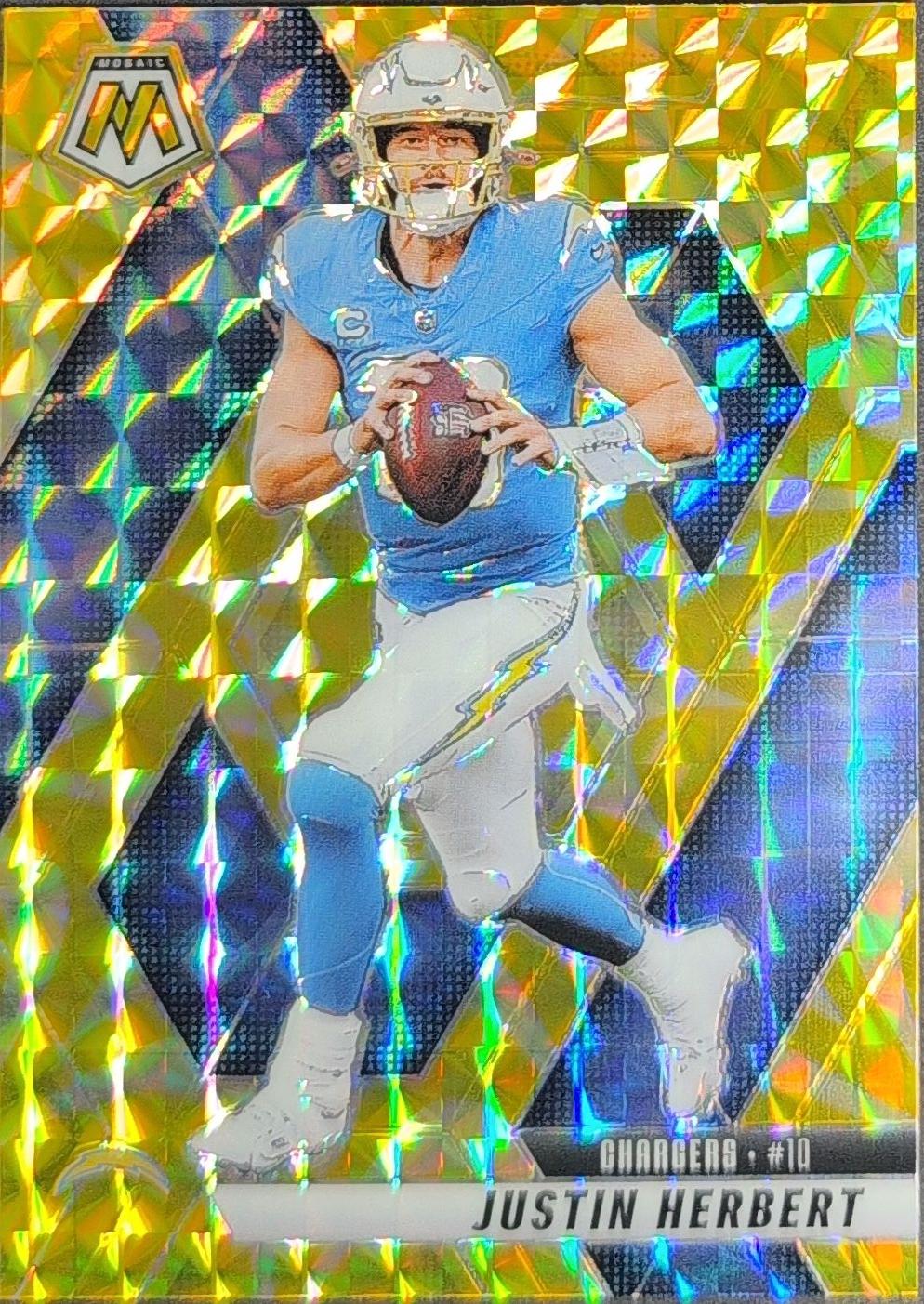 2025 Panini Mosaic Justin Herbert #80 Mosaic Reactive Yellow Los Angeles Chargers front