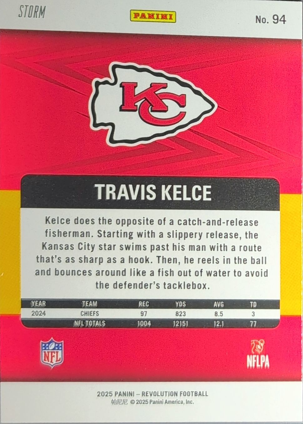 2025 Panini Revolution Travis Kelce #94 Blue Storm SN Kansas City Chiefs back