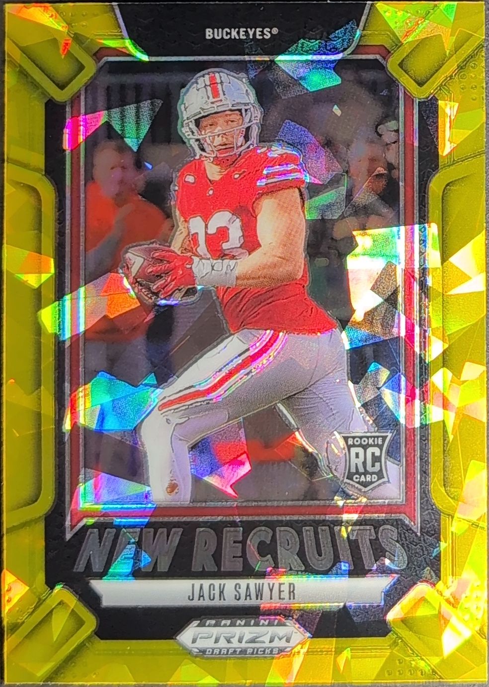 2025 Panini Prizm Draft Picks Jack Sawyer #4 New Recruits Gold Ice Ohio State Buckeyes front