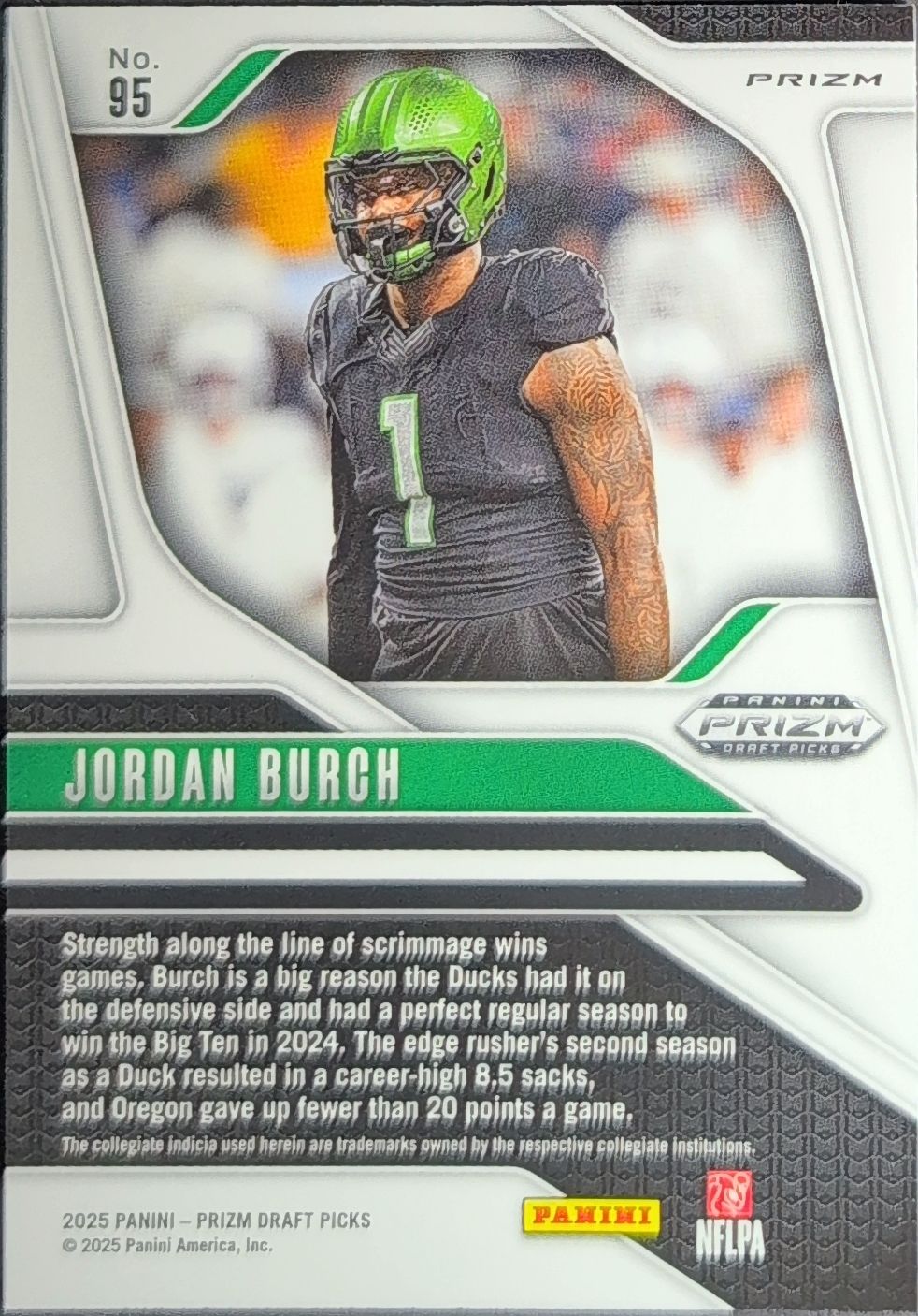 2025 Panini Prizm Draft Picks Jordan Burch #95 Prizms Purple Wave Oregon Ducks back
