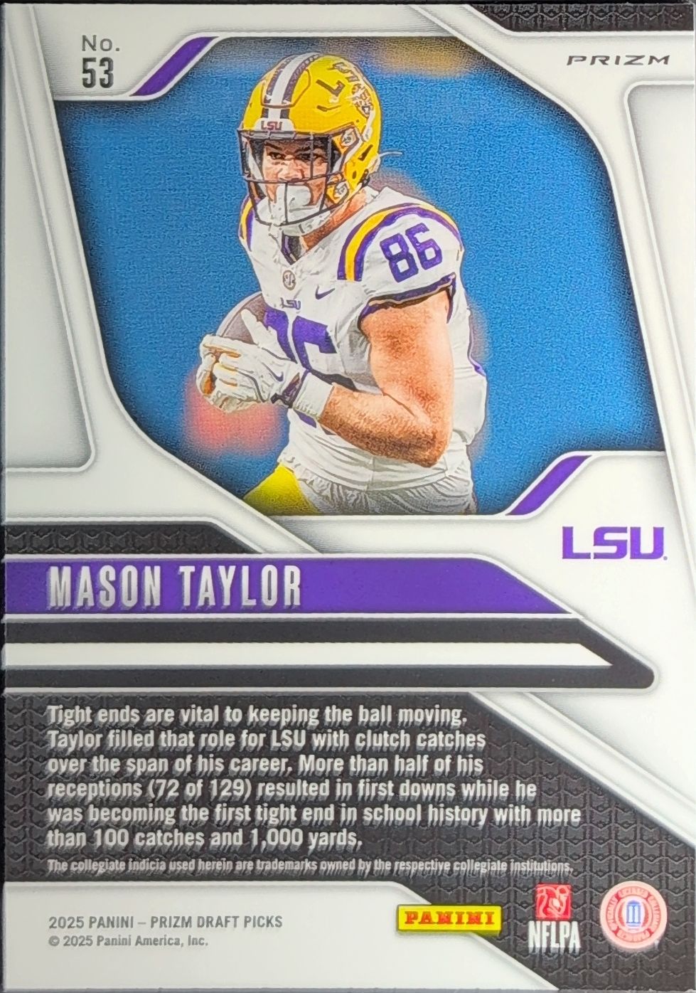 2025 Panini Prizm Draft Picks Mason Taylor #53 Prizms Purple Wave LSU Tigers back