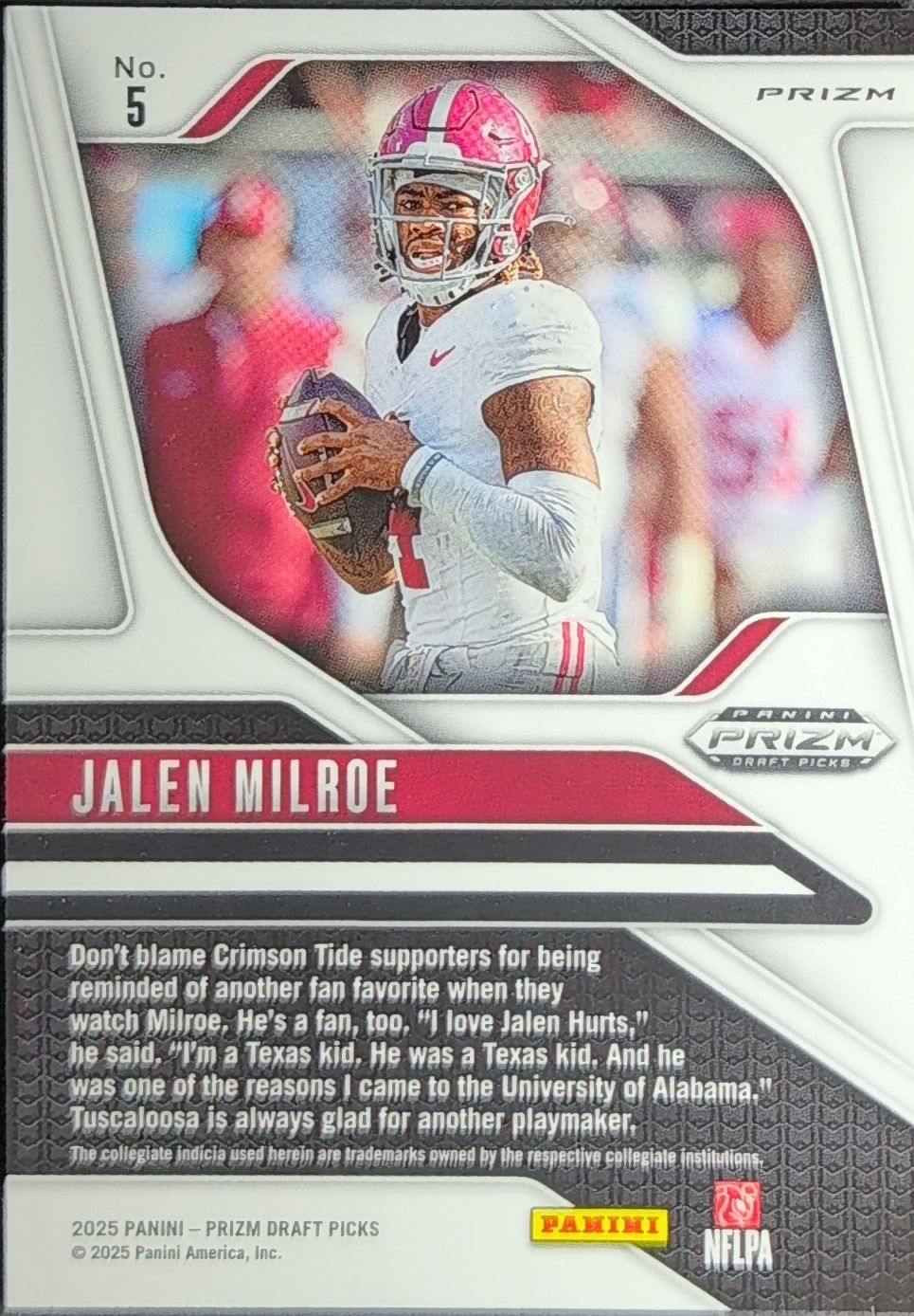 2025 Panini Prizm Draft Picks Jalen Milroe #5 Prizms Red Ice Alabama Crimson Tide back