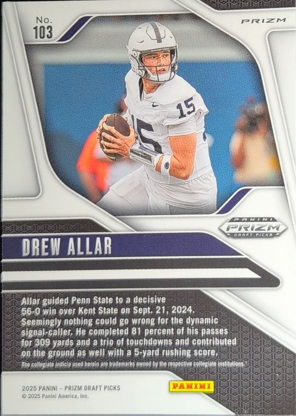 2025 Panini Prizm Draft Picks Drew Allar #103 Prizms Red Ice Penn State Nittany Lions back