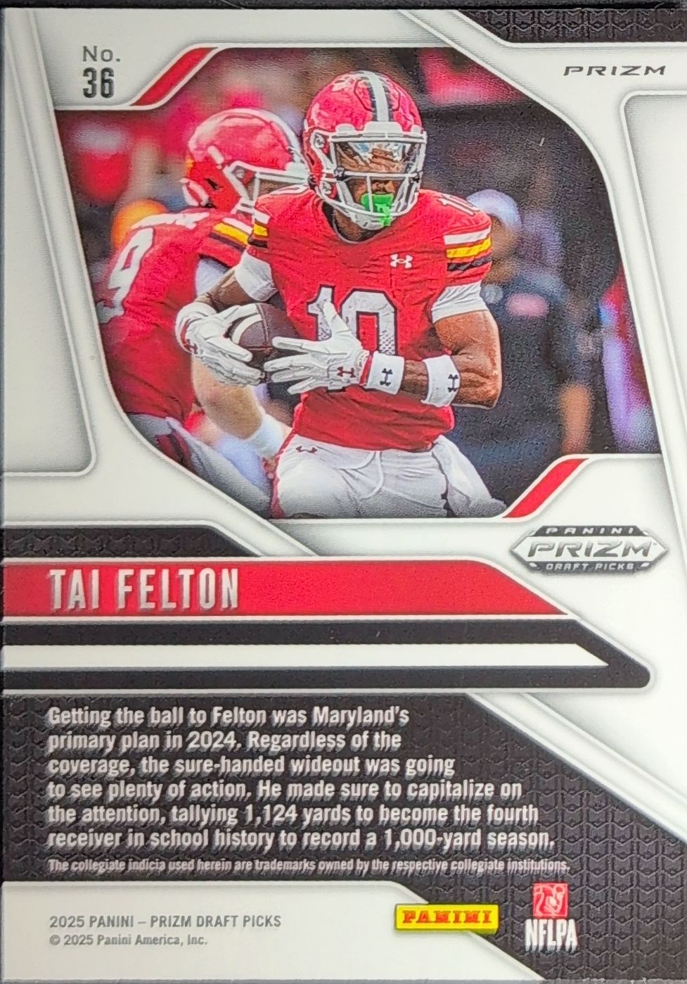 Tai Felton 2025 Panini Prizm Draft Picks #36 Prizms Silver Maryland Terrapins