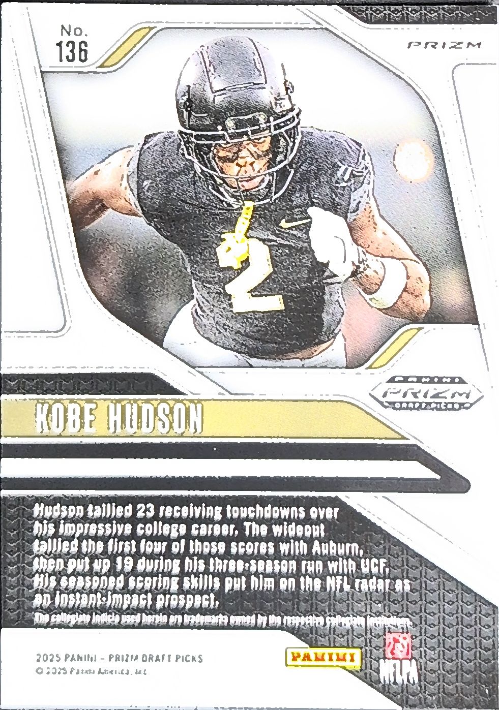 2025 Panini Prizm Draft Picks Kobe Hudson #136 Prizms Red Ice UCF Knights back