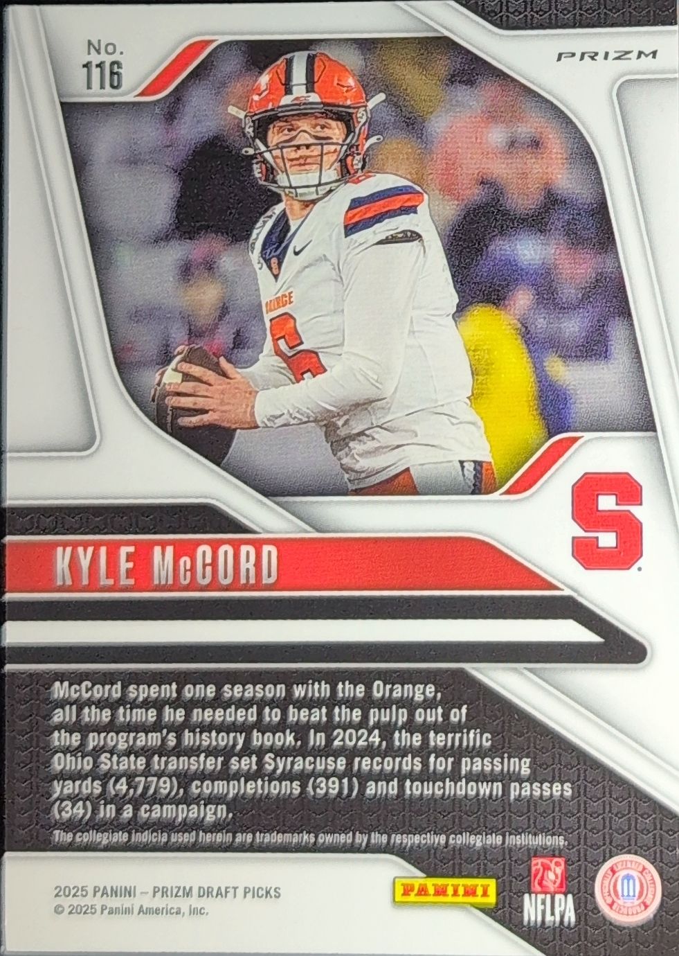 Kyle McCord 2025 Prizm Draft Picks #116 Red Ice Syracuse Orange