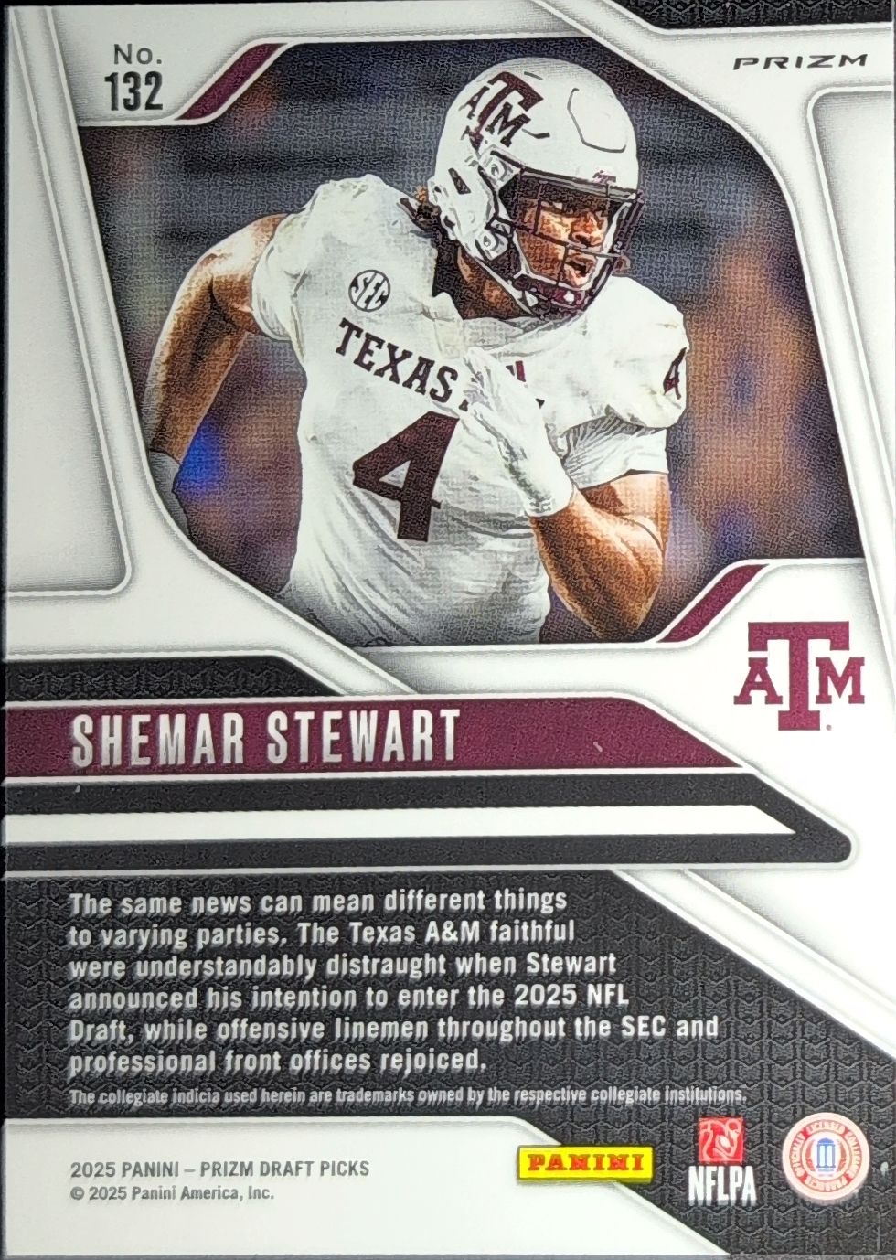 2025 Panini Prizm Draft Picks Shemar Stewart #132 Prizms Red Ice Texas A&M Aggies back