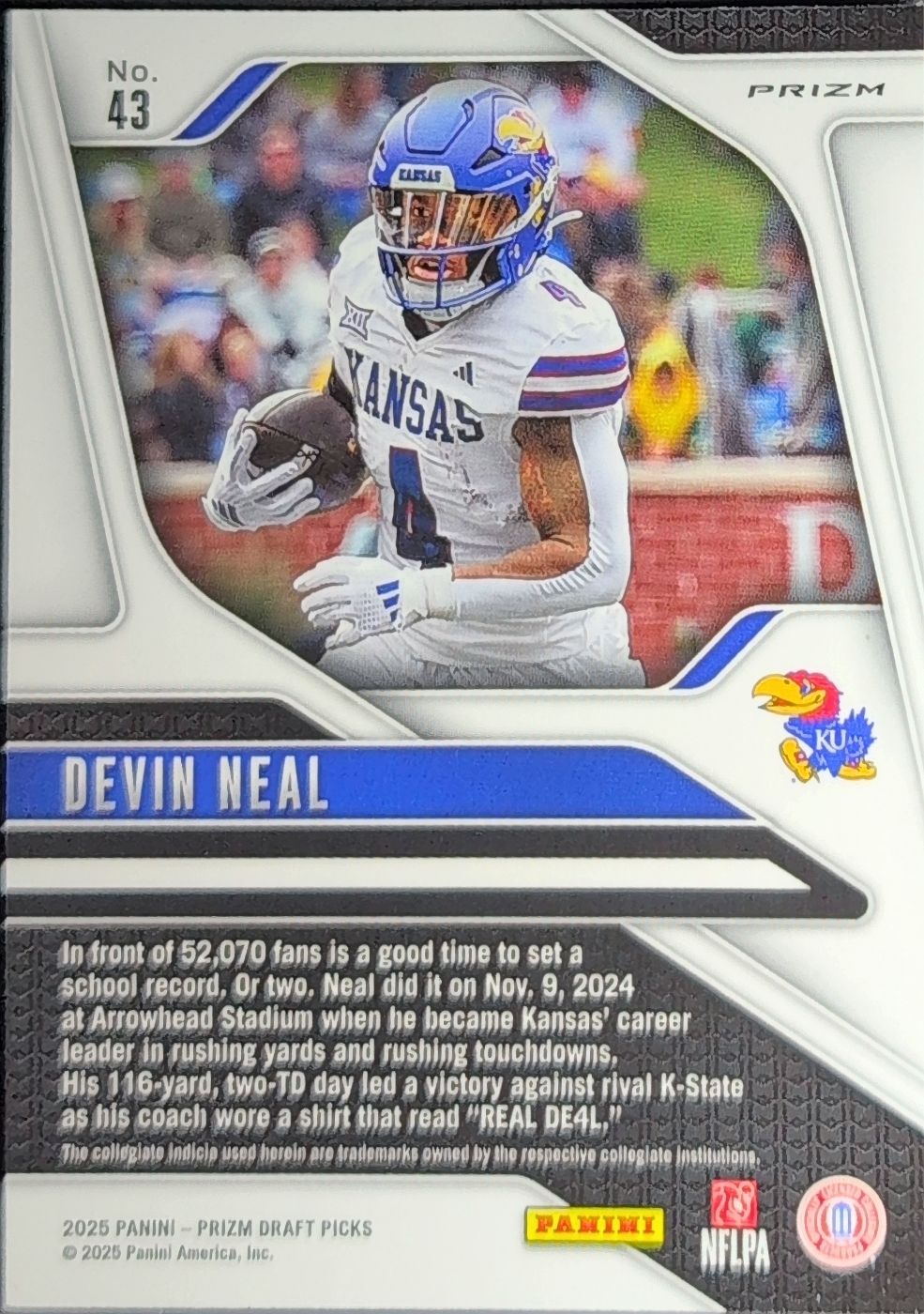 2025 Panini Prizm Draft Picks Devin Neal #43 Prizms Red Ice Kansas Jayhawks back