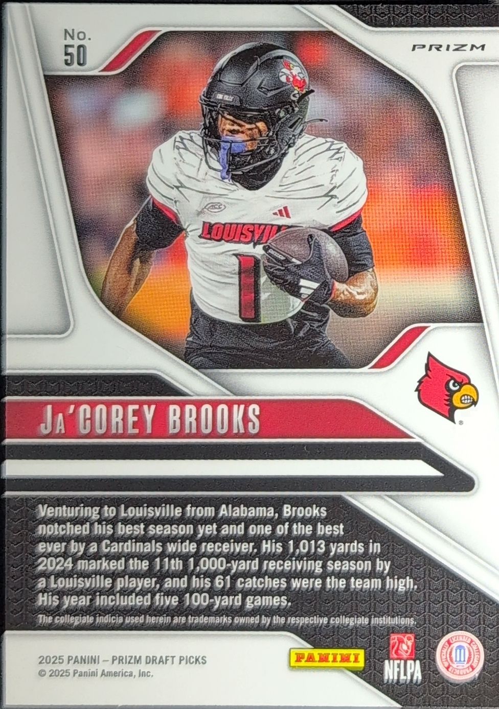 2025 Panini Prizm Draft Picks Ja'Corey Brooks #50 Prizms Red Ice Louisville Cardinals back