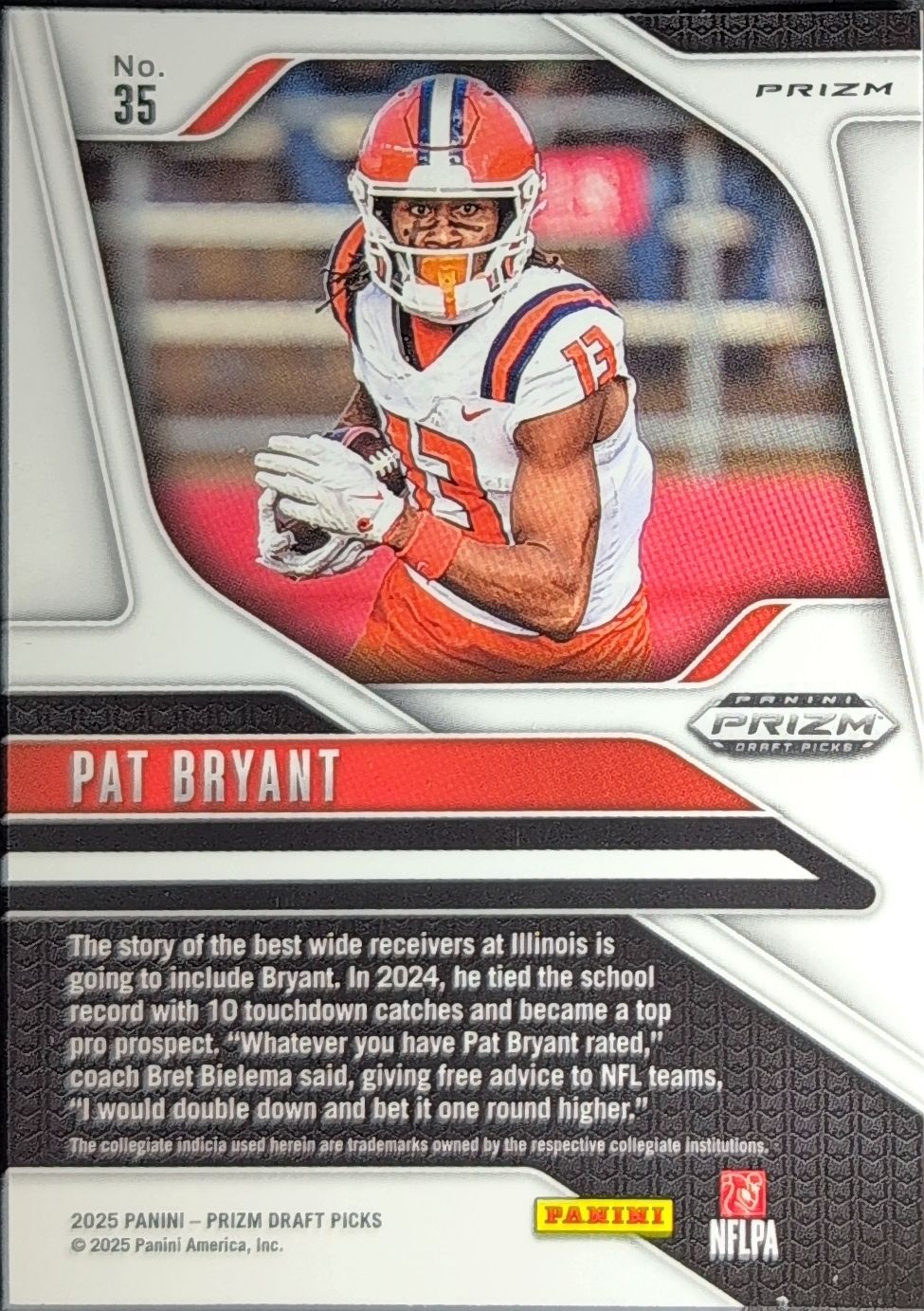2025 Panini Prizm Draft Picks Pat Bryant #35 Prizms Red Ice Illinois Fighting Illini back