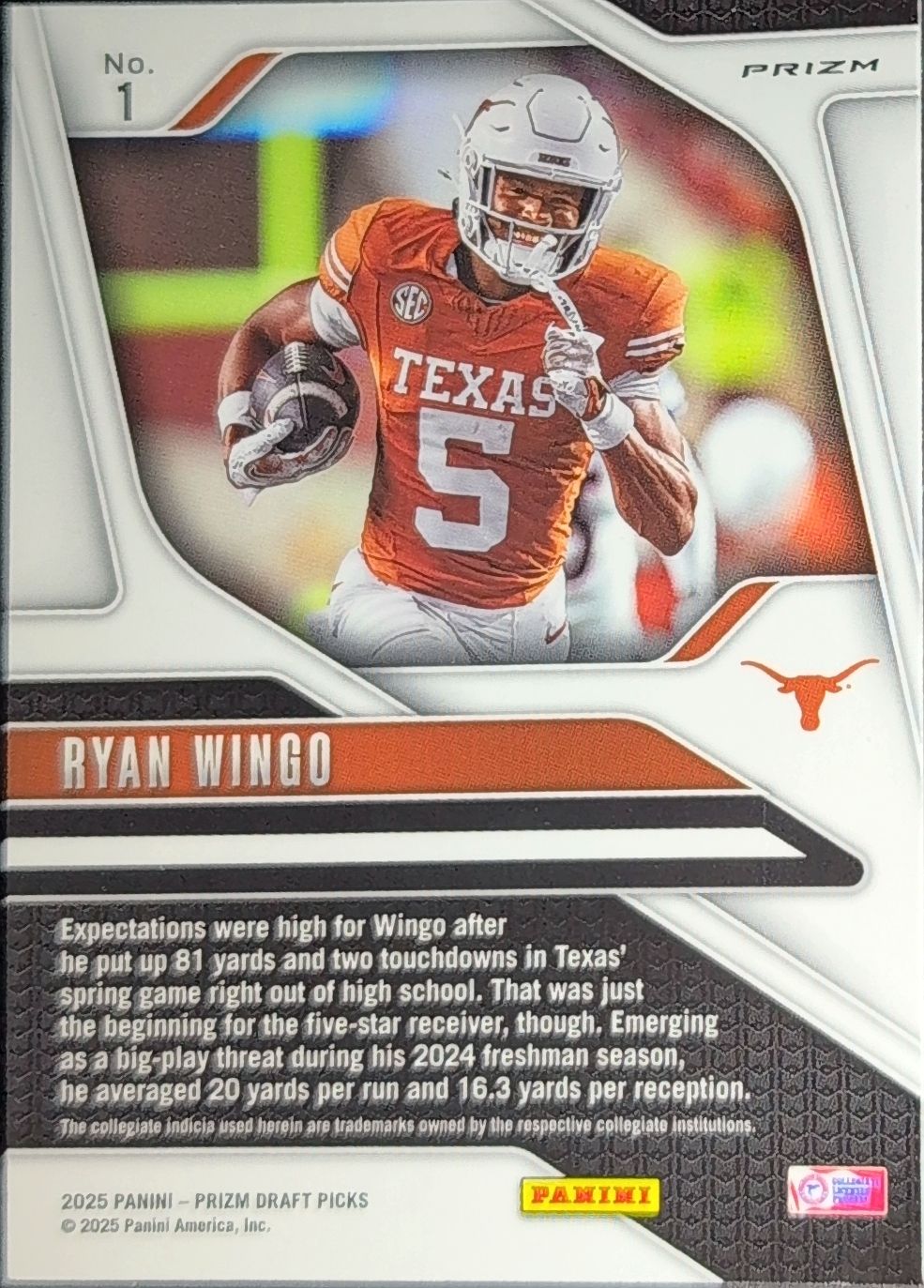 2025 Panini Prizm Draft Picks Ryan Wingo #1 Prizms Red Ice Texas Longhorns back