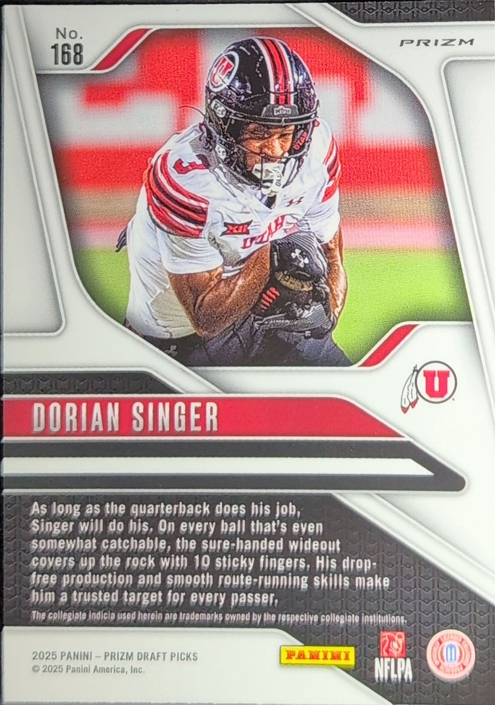 2025 Panini Prizm Draft Picks Dorian Singer #168 Prizms Gold Ice Utah Utes back