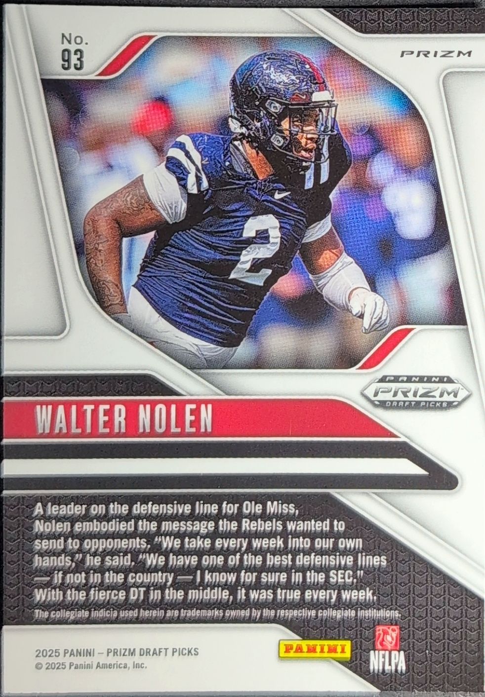 2025 Panini Prizm Draft Picks Walter Nolen #93 Prizms Gold Ice Ole Miss Rebels back