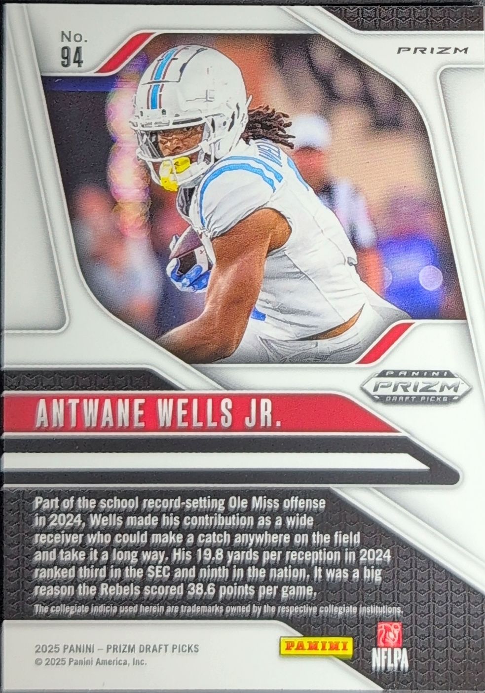 2025 Panini Prizm Draft Picks Antwane Wells Jr. #94 Prizms Gold Ice Ole Miss Rebels back