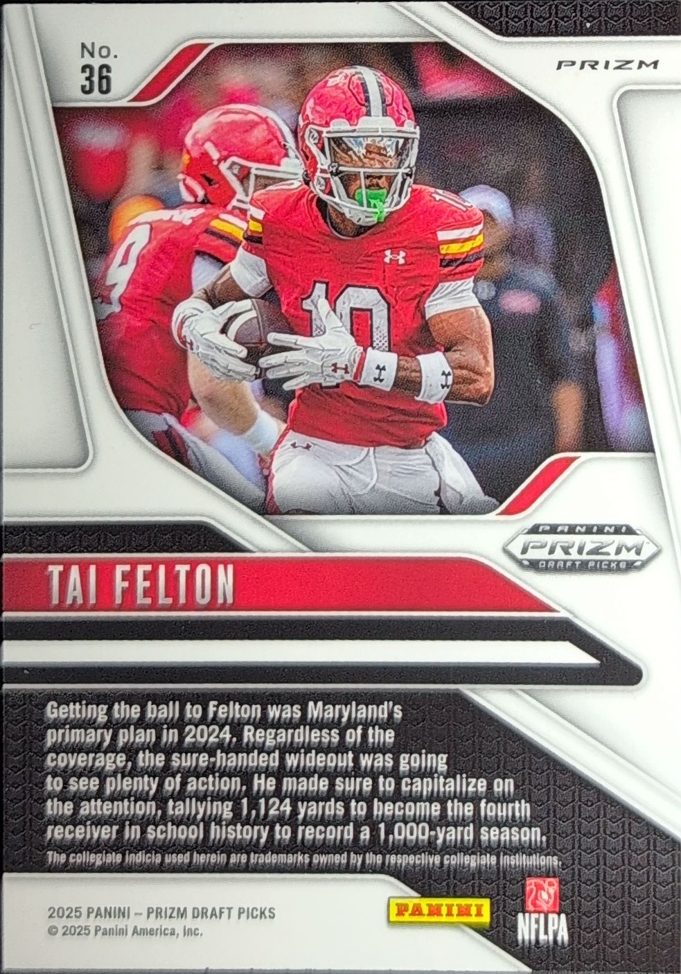 2025 Panini Prizm Draft Picks Tai Felton #36 Prizms Gold Ice Maryland Terrapins back