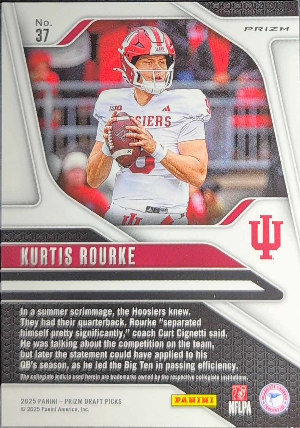 2025 Panini Prizm Draft Picks Kurtis Rourke #37 Prizms Gold Ice Indiana Hoosiers back