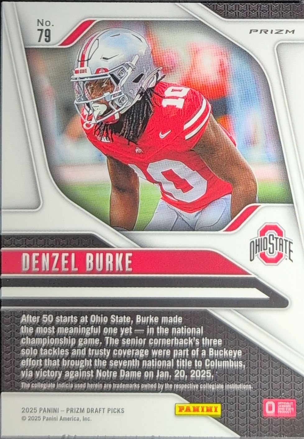 2025 Panini Prizm Draft Picks Denzel Burke #79 Prizms Gold Ice Ohio State Buckeyes back