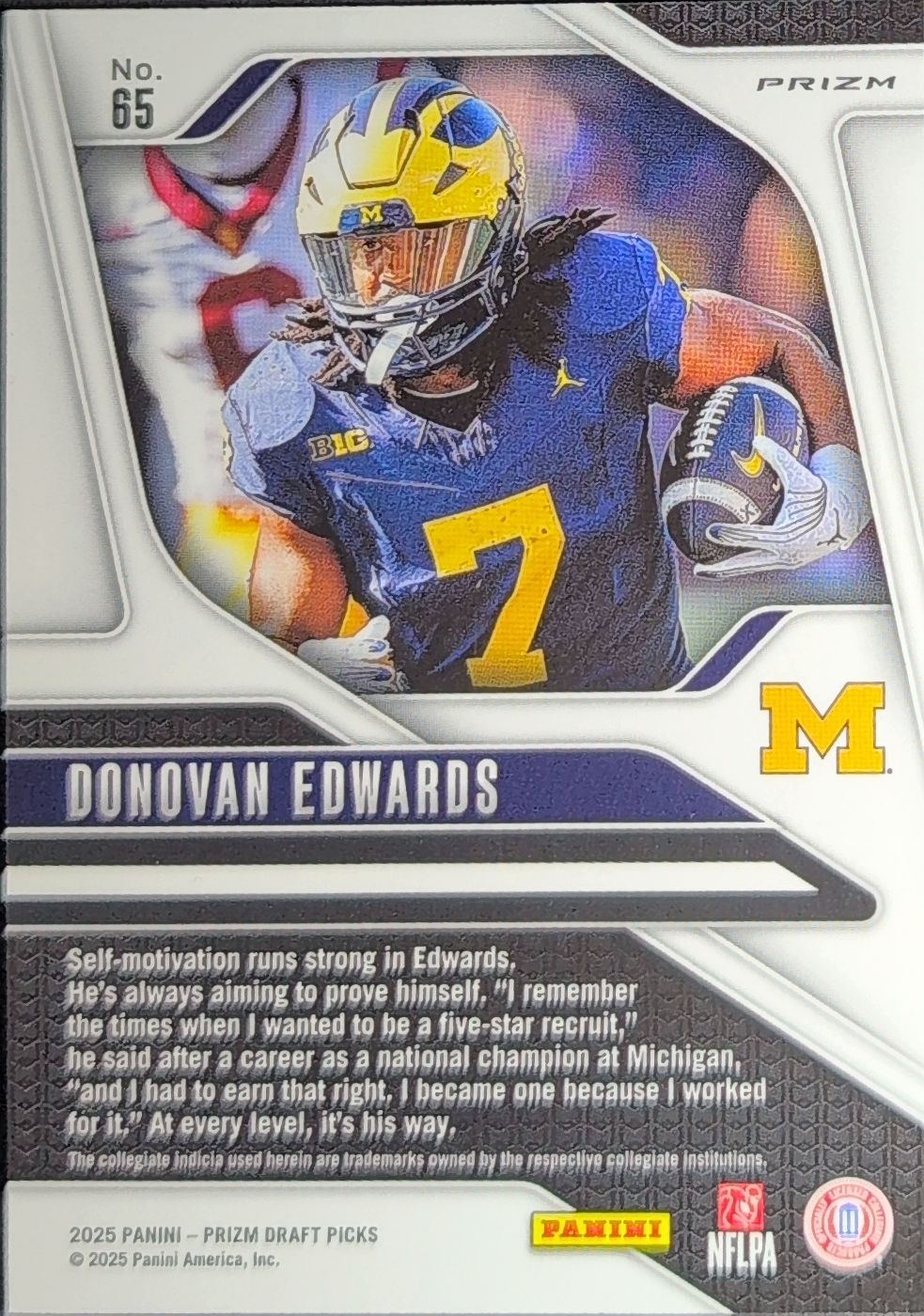2025 Panini Prizm Draft Picks Donovan Edwards #65 Prizms Gold Ice Michigan Wolverines back