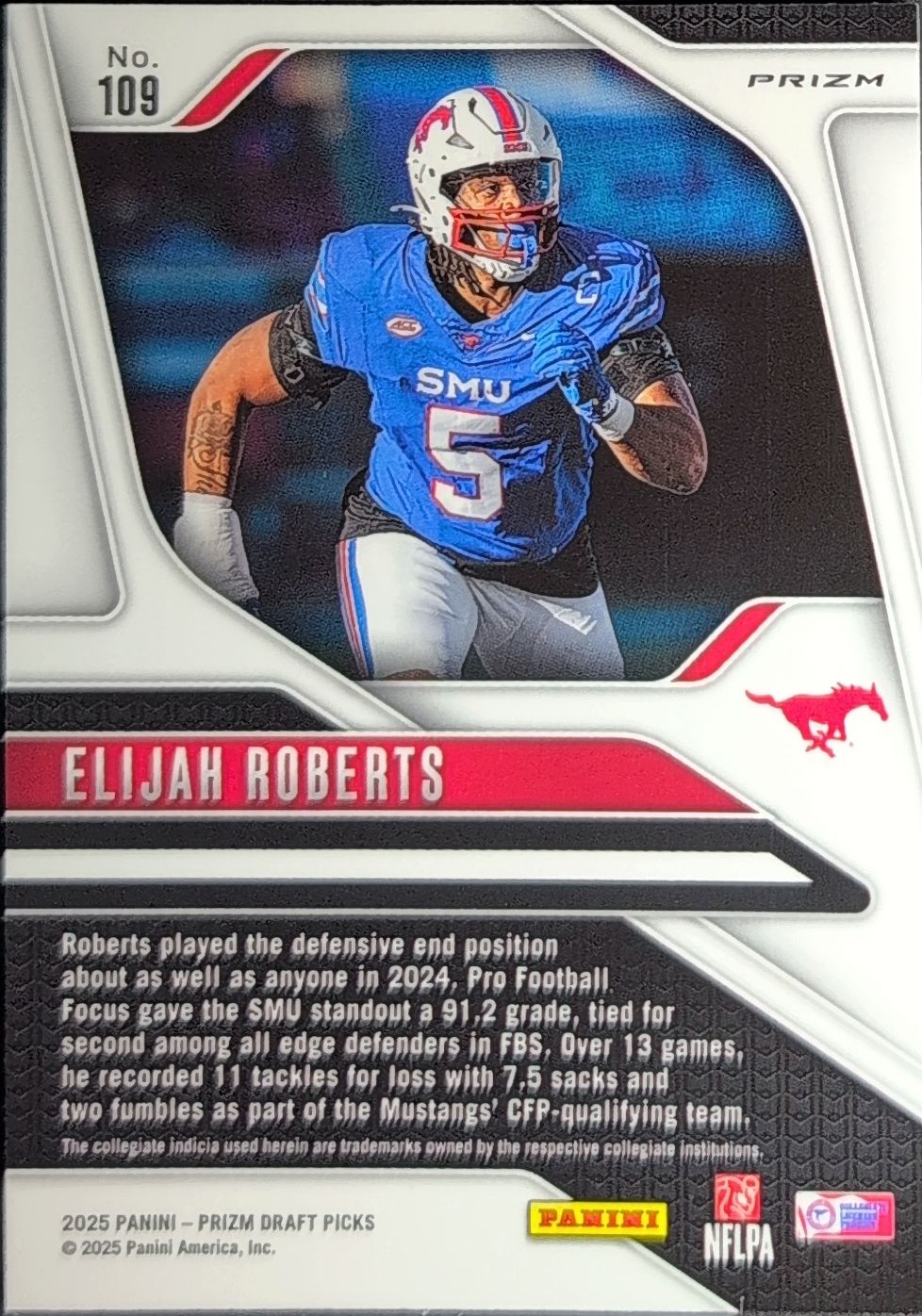 2025 Panini Prizm Draft Picks Elijah Roberts #109 Prizms Silver SMU Mustangs back