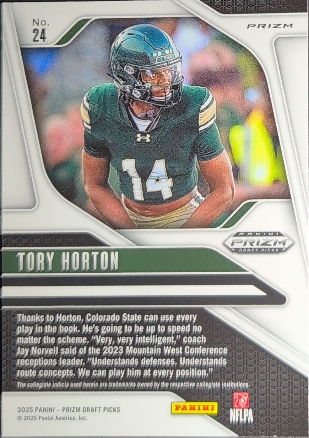 2025 Panini Prizm Draft Picks Tory Horton #24 Prizms Silver Colorado State Rams back