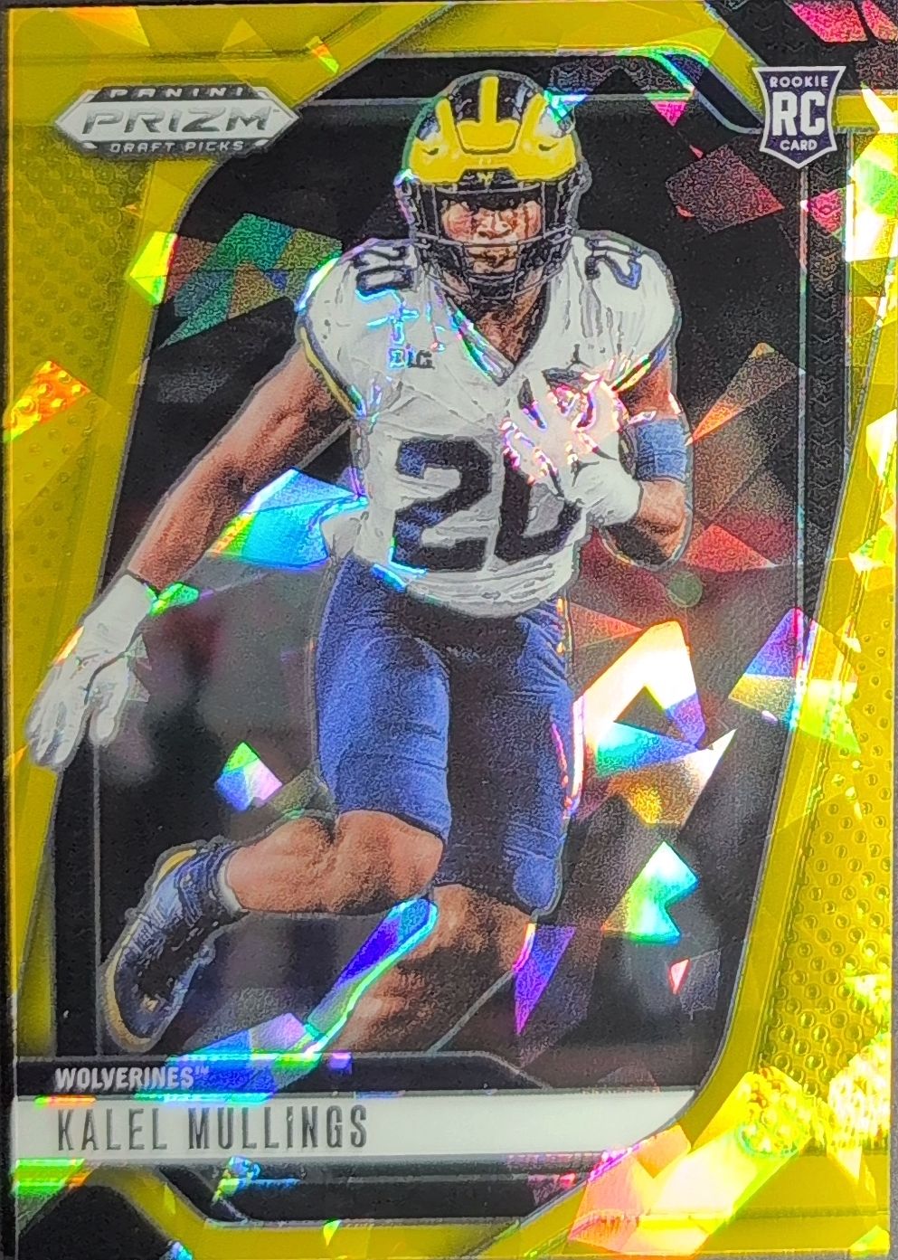 2025 Panini Prizm Draft Picks Kalel Mullings #64 Prizms Gold Ice Michigan Wolverines front