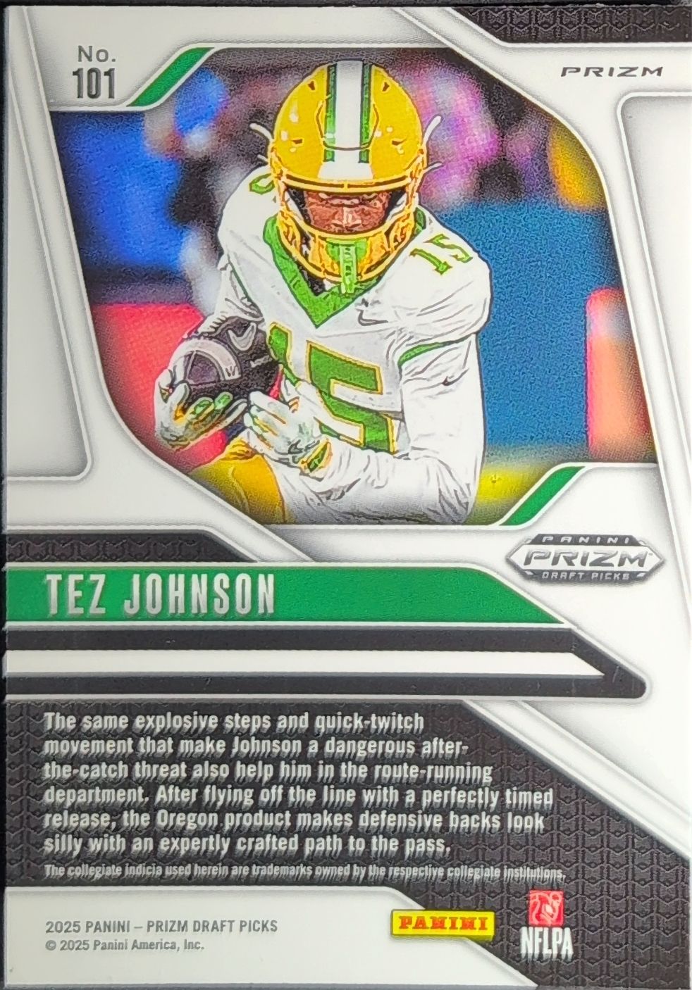 2025 Panini Prizm Draft Picks Tez Johnson #101 Prizms Gold Ice Oregon Ducks back