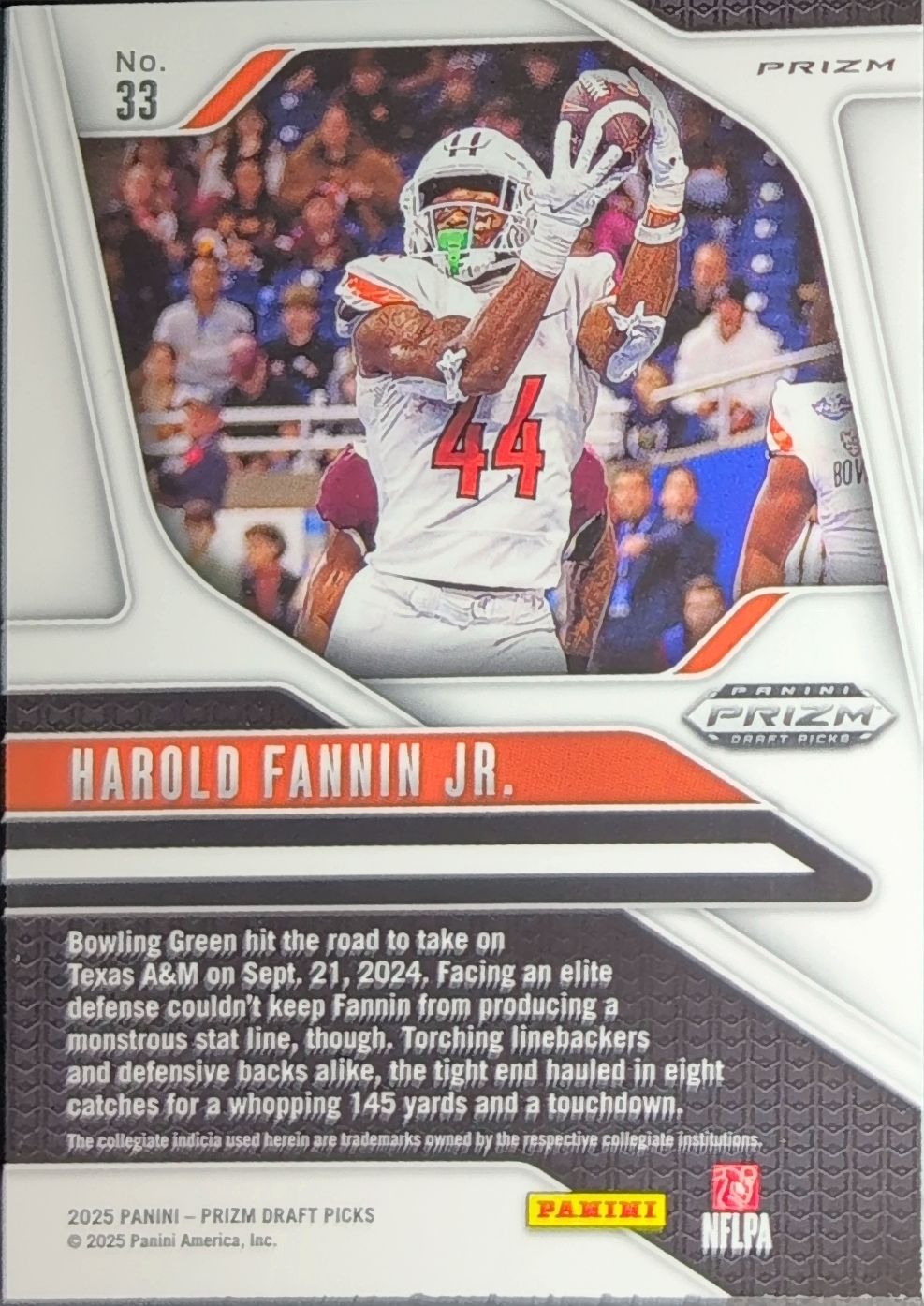 2025 Panini Prizm Draft Picks Harold Fannin Jr. #33 Prizms Gold Ice Bowling Green Falcons back