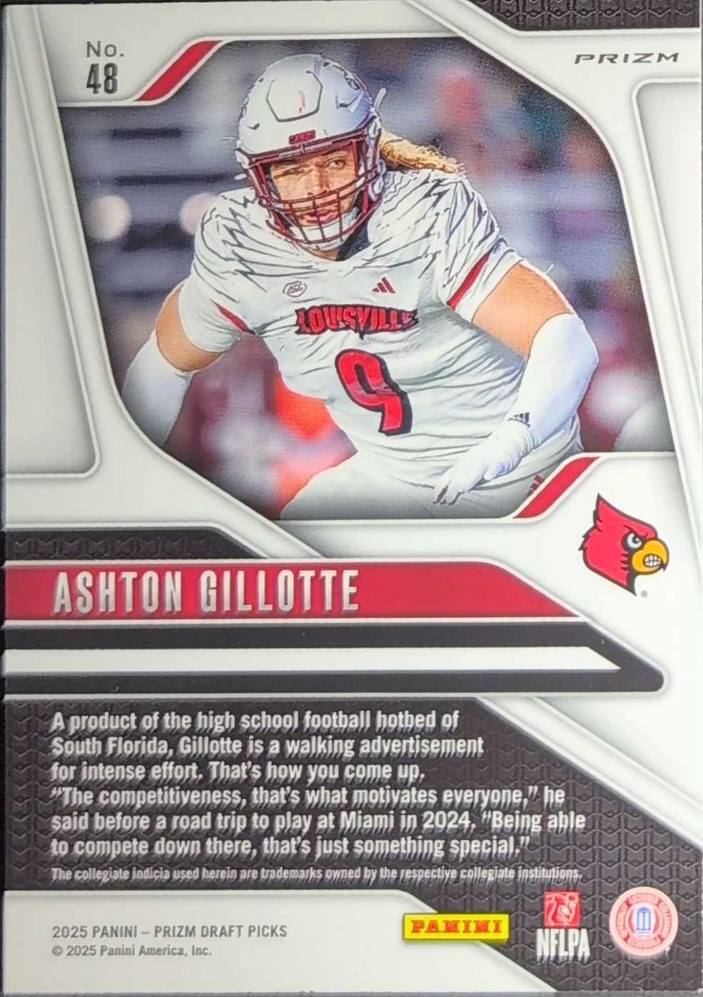 2025 Panini Prizm Draft Picks Ashton Gillotte #48 Prizms Gold Ice Louisville Cardinals back