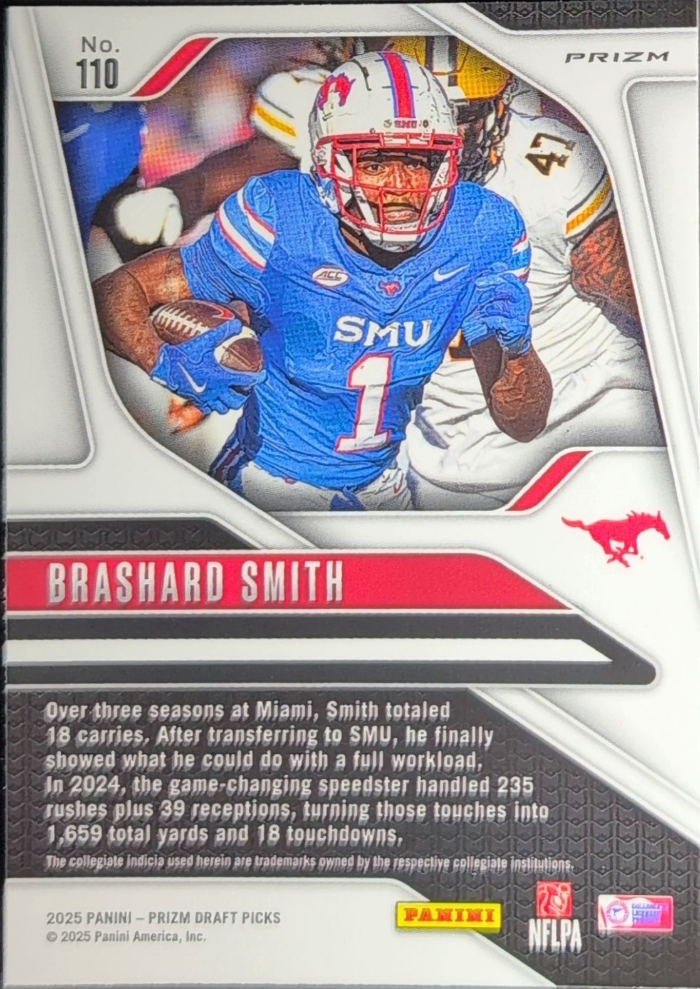 2025 Panini Prizm Draft Picks Brashard Smith #110 Prizms Gold Ice SMU Mustangs back