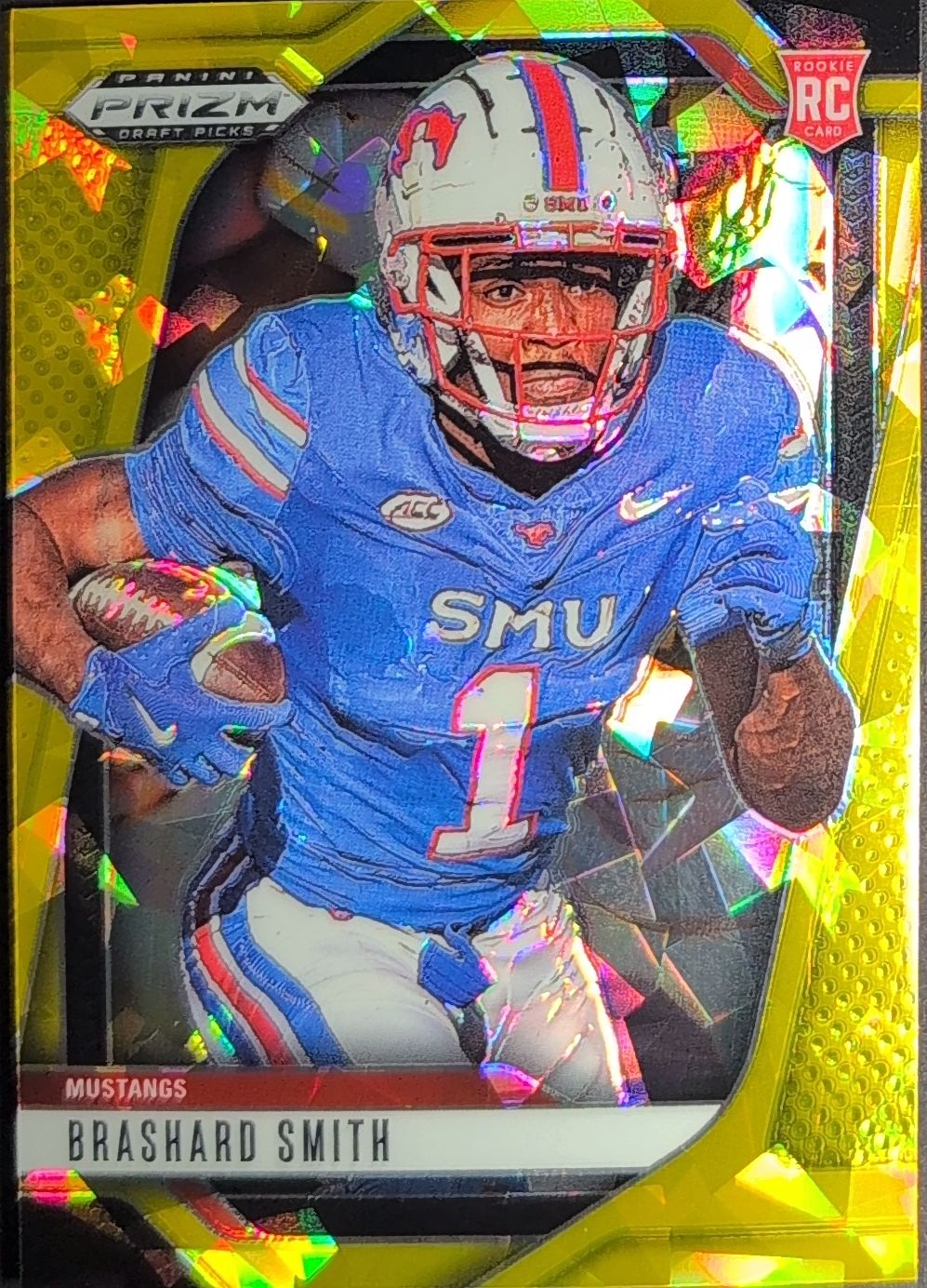 2025 Panini Prizm Draft Picks Brashard Smith #110 Prizms Gold Ice SMU Mustangs front