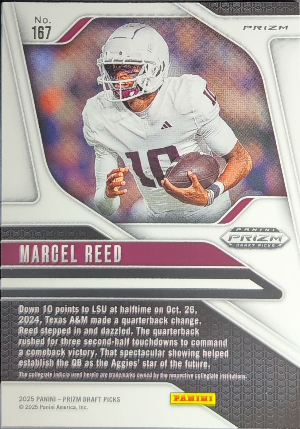 2025 Panini Prizm Draft Picks Marcel Reed #167 Prizms Gold Ice Texas A&M Aggies back