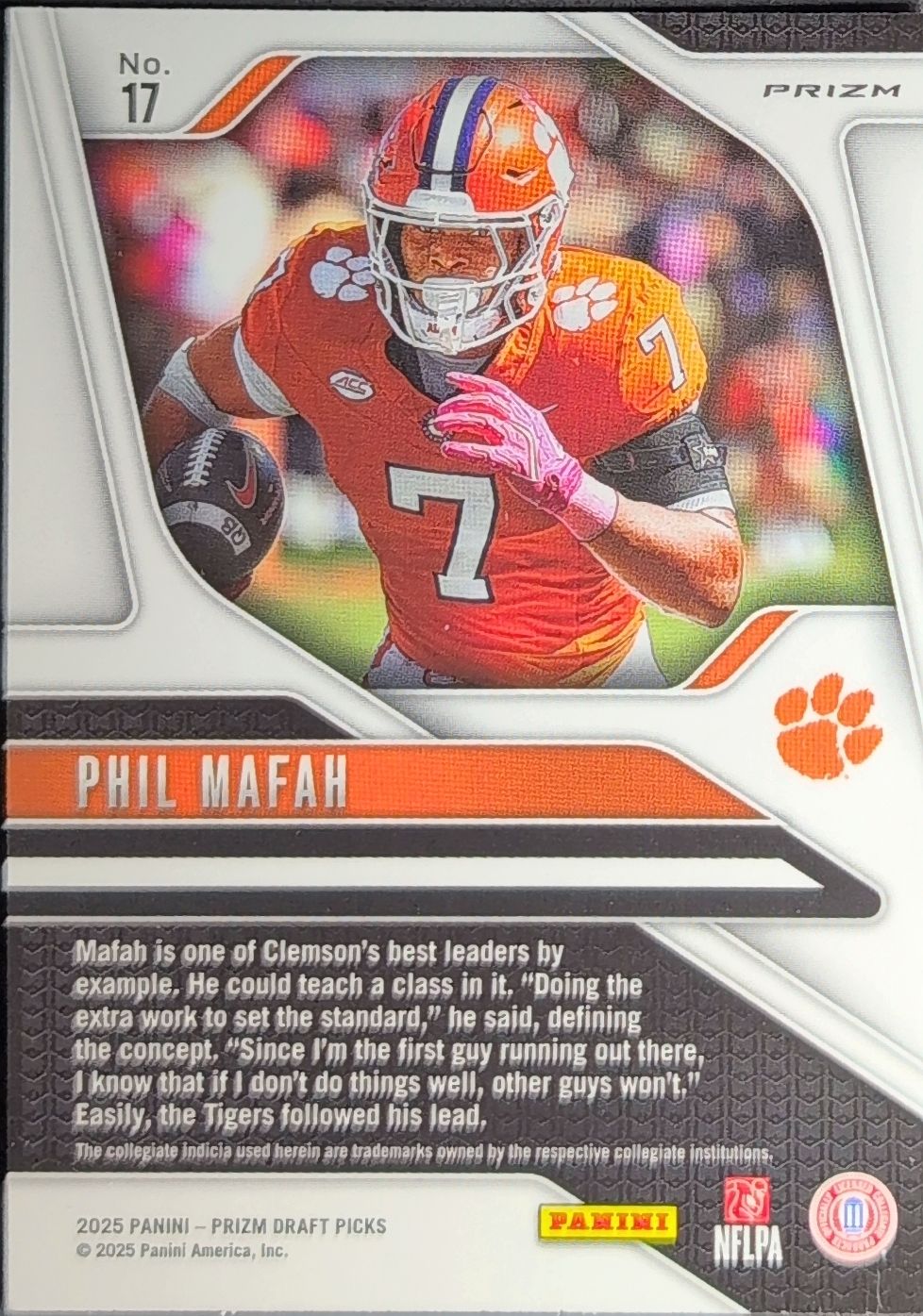 Phil Mafah 2025 Panini Prizm Draft Picks #17 Prizms Red Ice Clemson Tigers