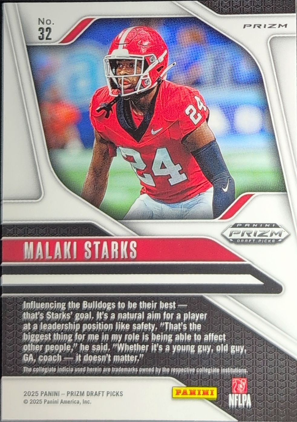2025 Panini Prizm Draft Picks Malaki Starks #32 Prizms Red Ice Georgia Bulldogs back