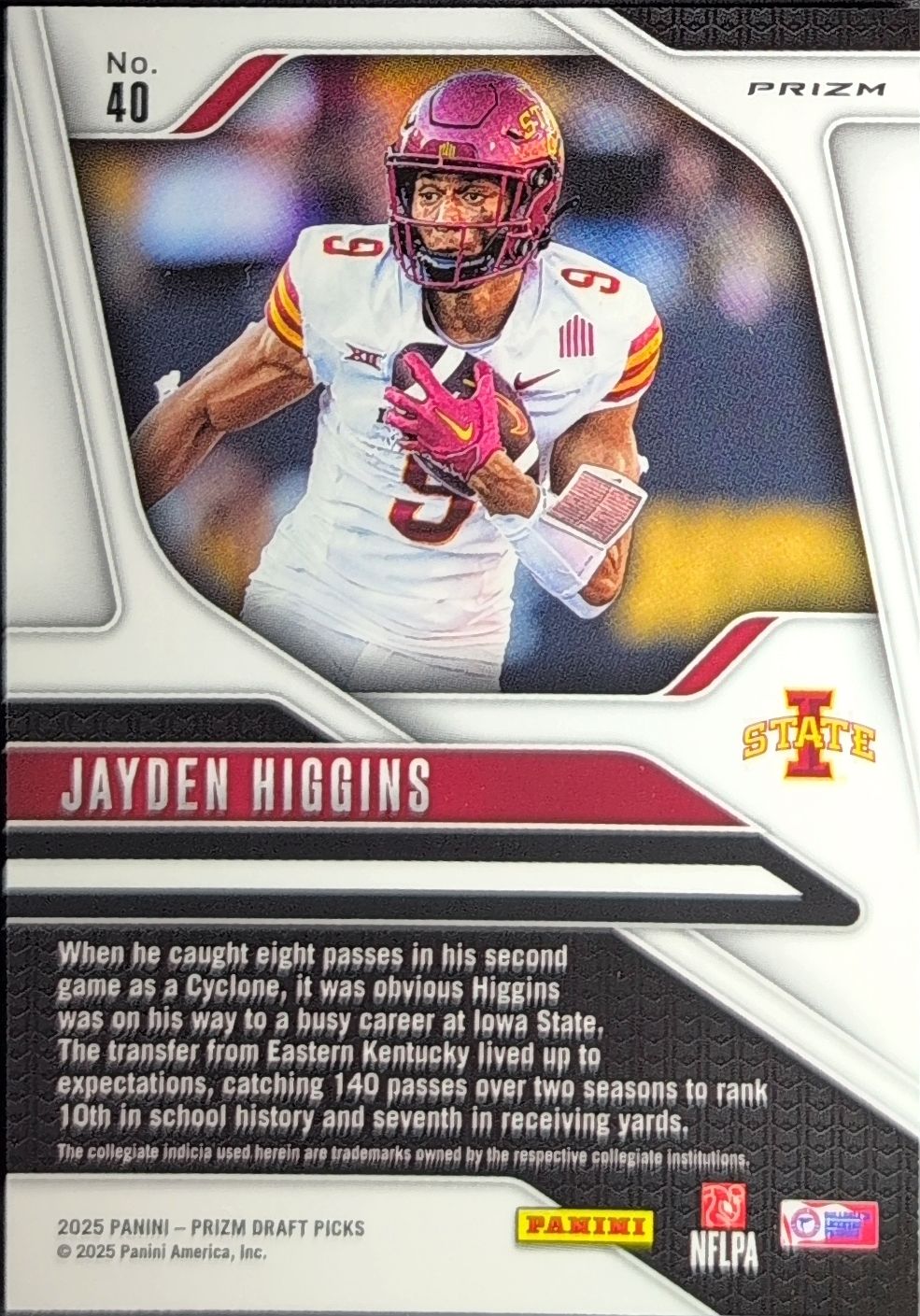 2025 Panini Prizm Draft Picks Jayden Higgins #40 Prizms Red Ice Iowa State Cyclones back