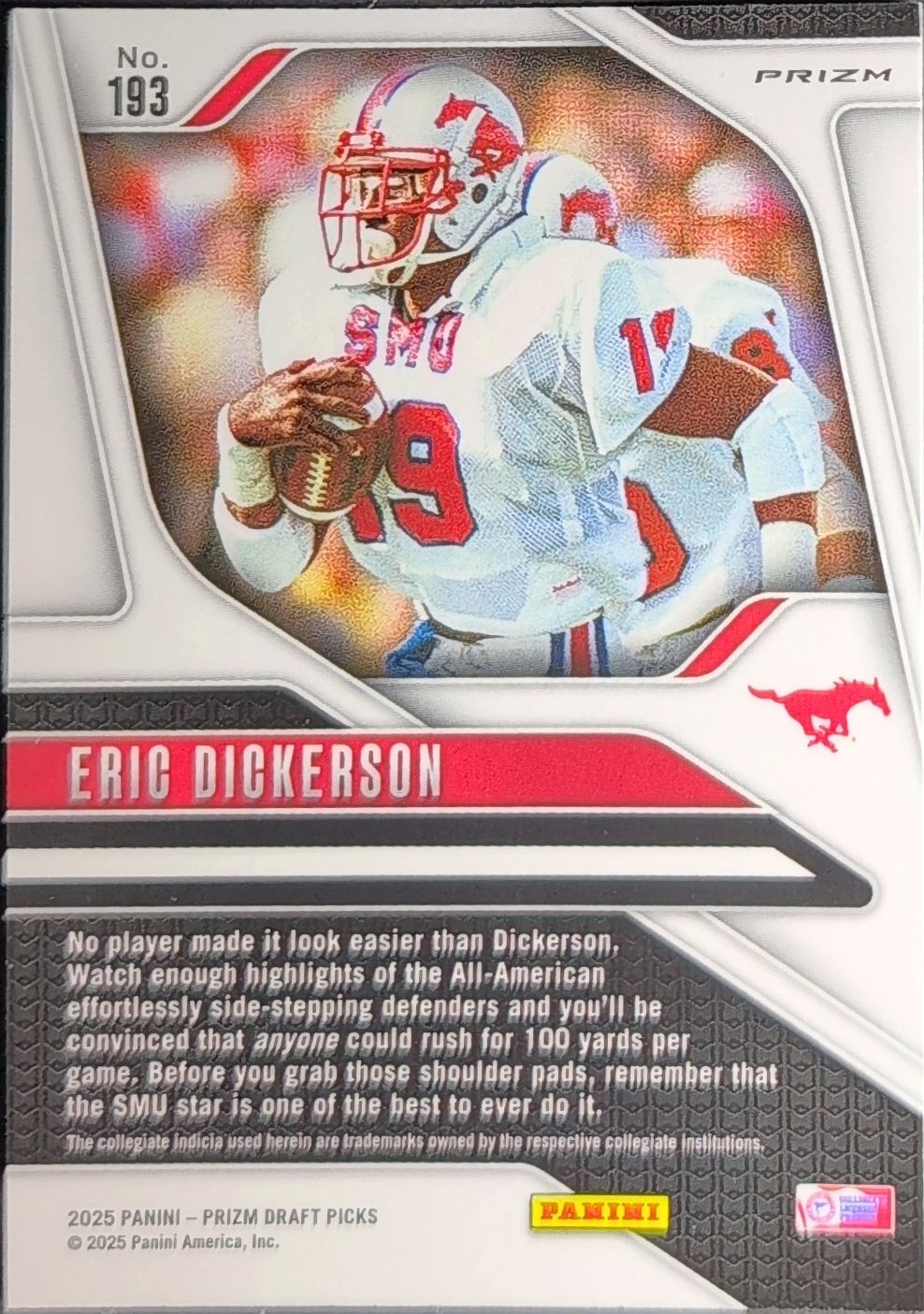 2025 Panini Prizm Draft Picks Eric Dickerson #193 Prizms Gold Ice SMU Mustangs back