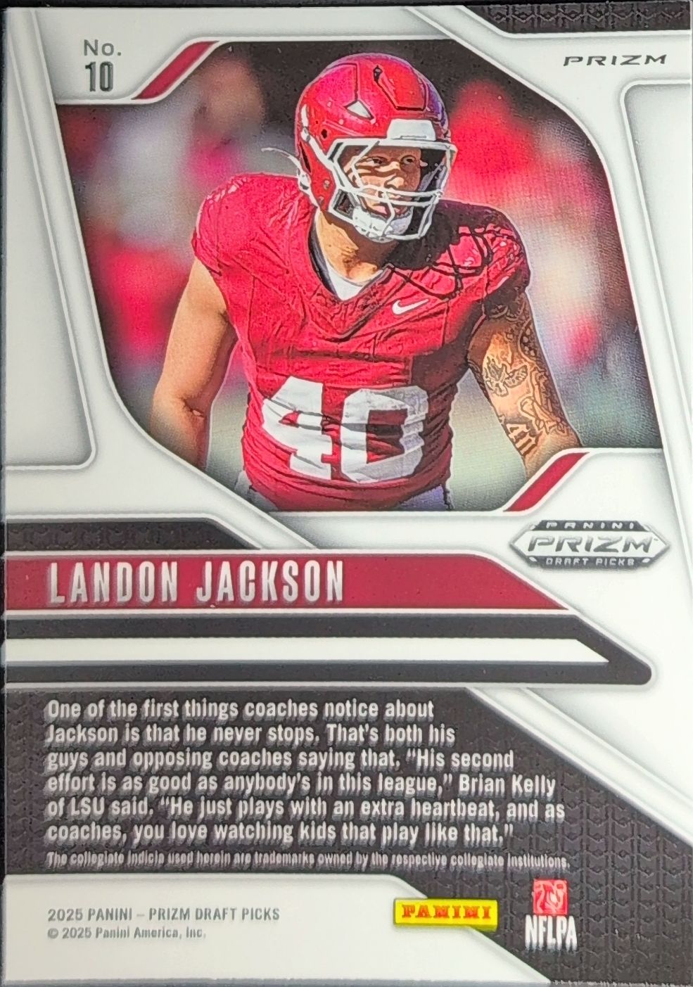 2025 Panini Prizm Draft Picks Landon Jackson #10 Prizms Red Ice Arkansas Razorbacks back