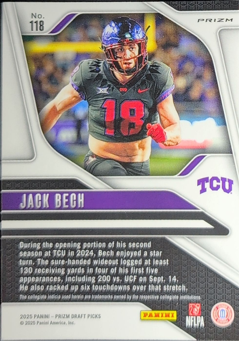 2025 Panini Prizm Draft Picks Jack Bech #118 Prizms Red Ice TCU Horned Frogs back