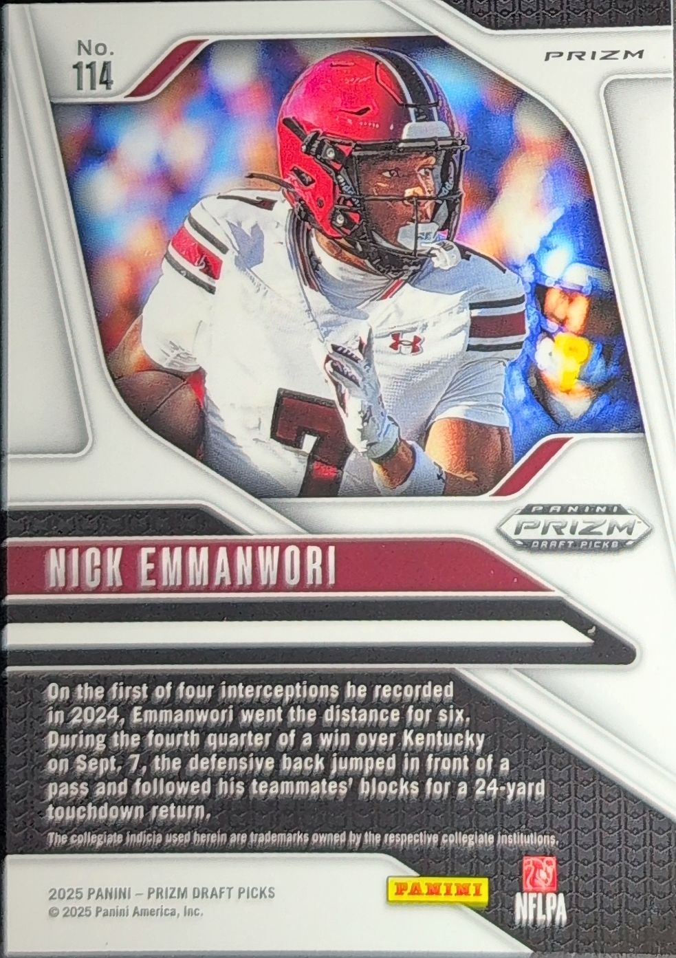 2025 Panini Prizm Draft Picks Nick Emmanwori #114 Prizms Red Ice South Carolina Gamecocks back